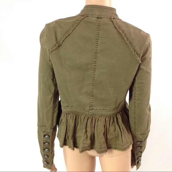 Free People Denim Fringed Military Peplum Jacket - Picture 3 of 7